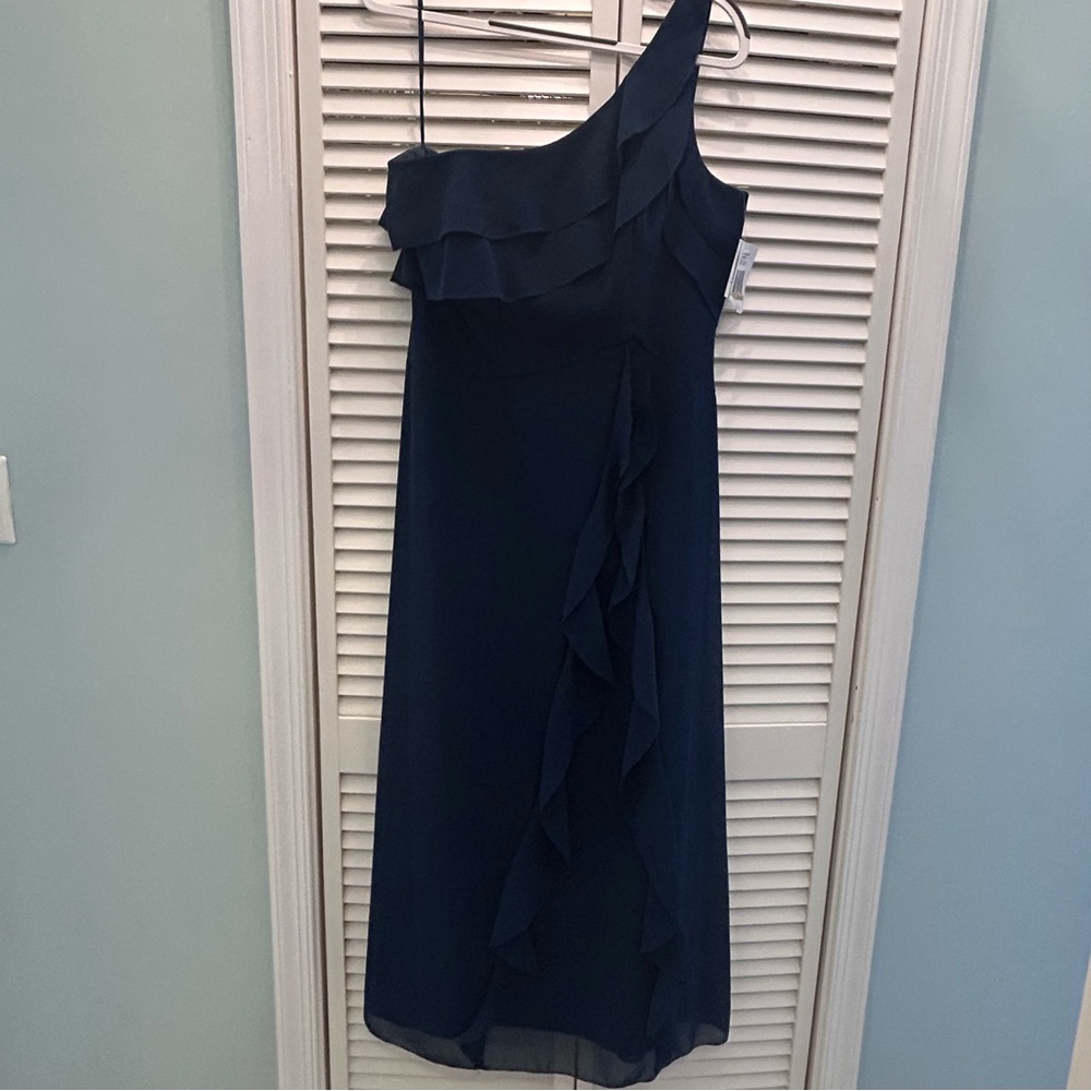 Alex Evenings Midnight Blue One-Shoulder Chiffon Long Dress, Petite 14